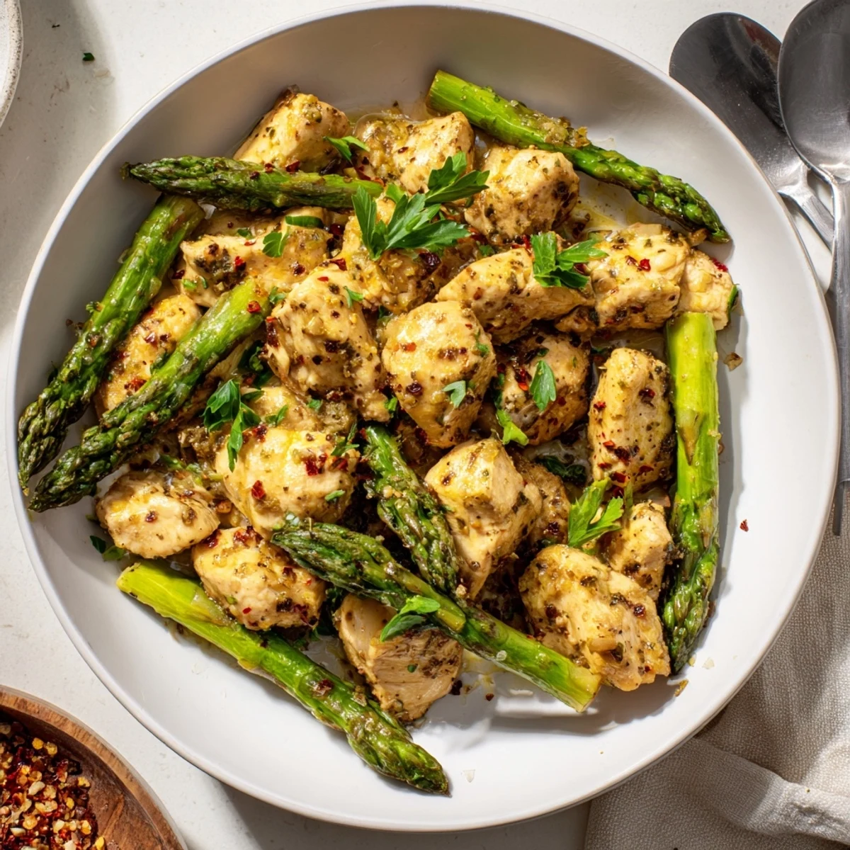 Garlic Butter Chicken Bites Asparagus