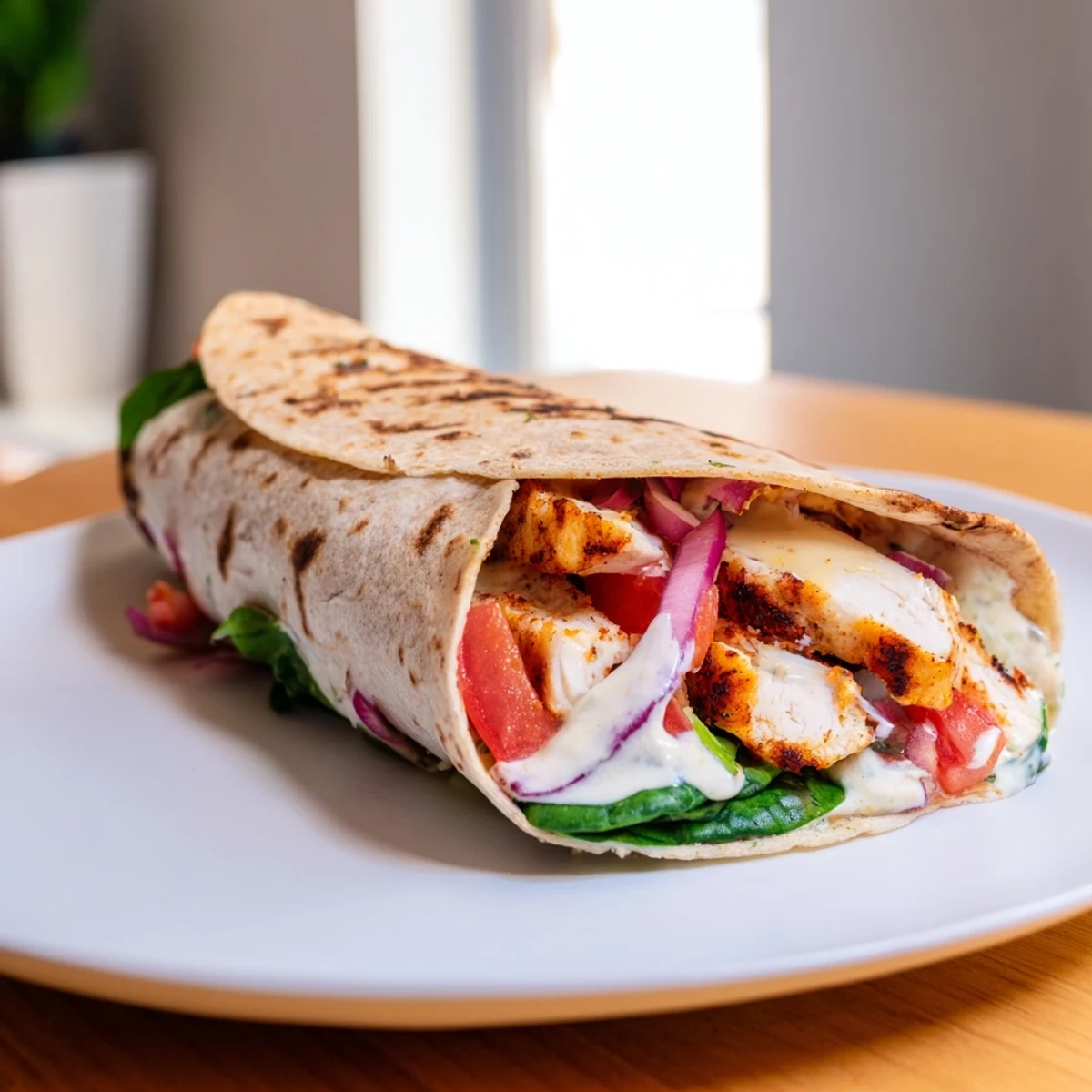 Golden low carb cheesy garlic chicken wraps sliced open revealing melted cheese and tender spiced chicken inside