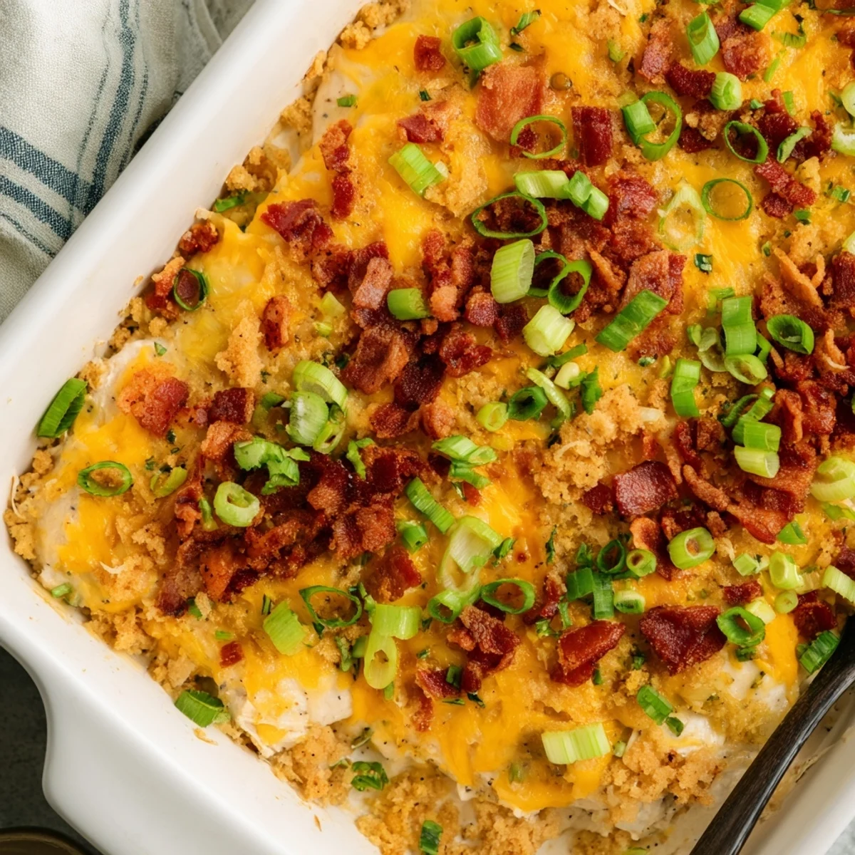 Golden crack chicken breasts smothered in ranch cream cheese sauce loaded with cheddar and savory bacon bits