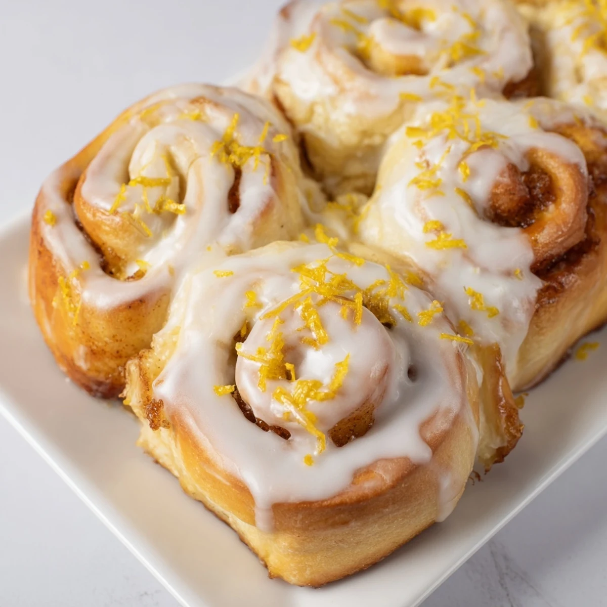 Fresh lemon zest rolls sliced open revealing sweet lemon sugar filling and buttery layers