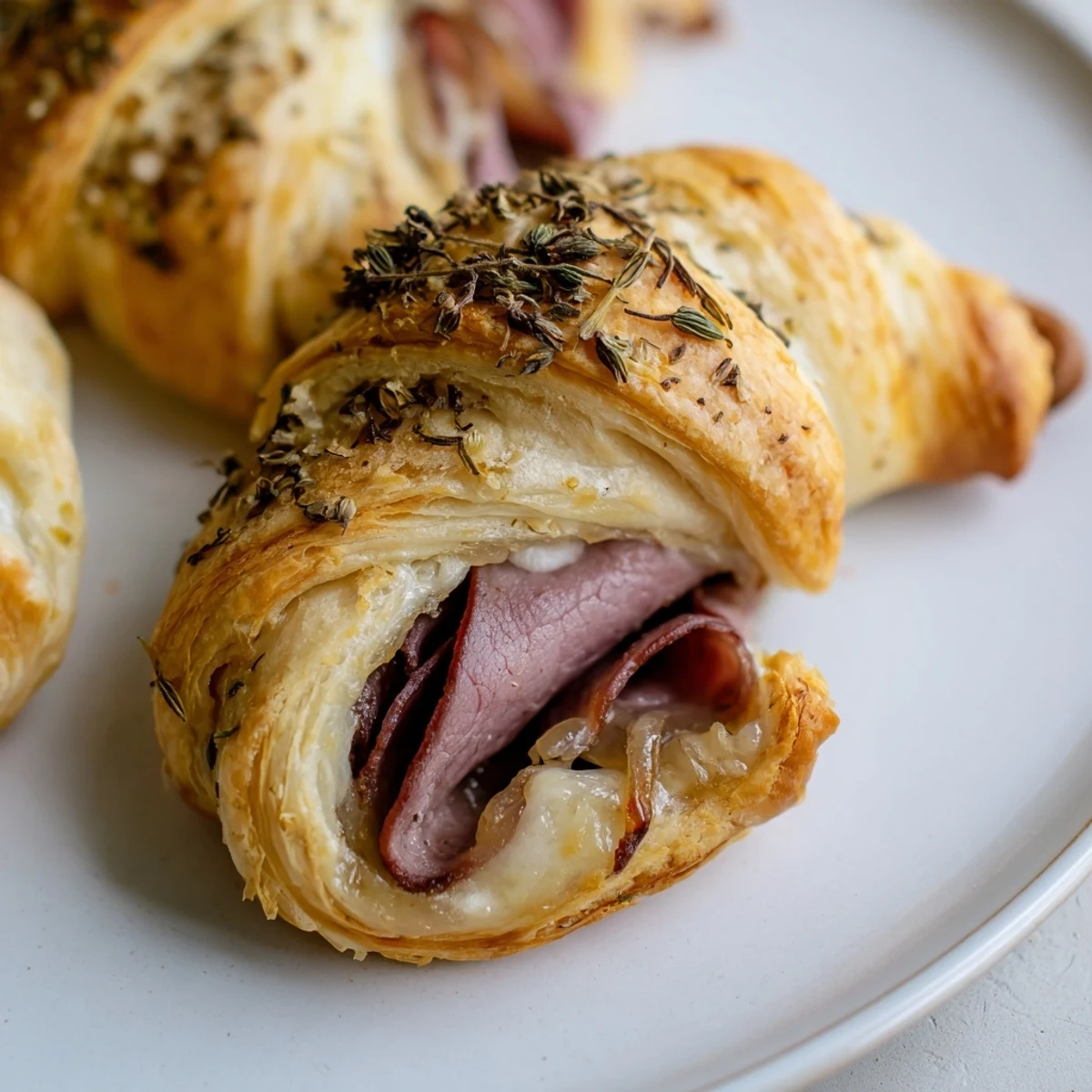 Golden Beef and Cheese French Dip Roll Ups arranged on a rustic wooden cutting board with small bowl of rich au jus nearby