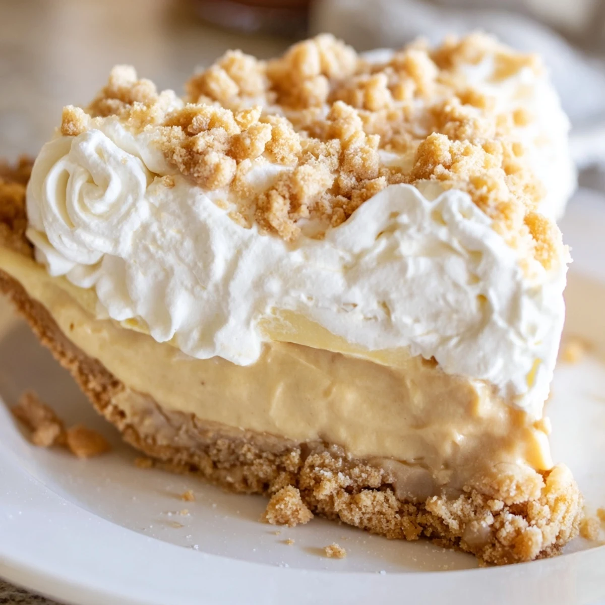Velvety Amish peanut butter dream pie slice showing rich custard filling and crumb topping