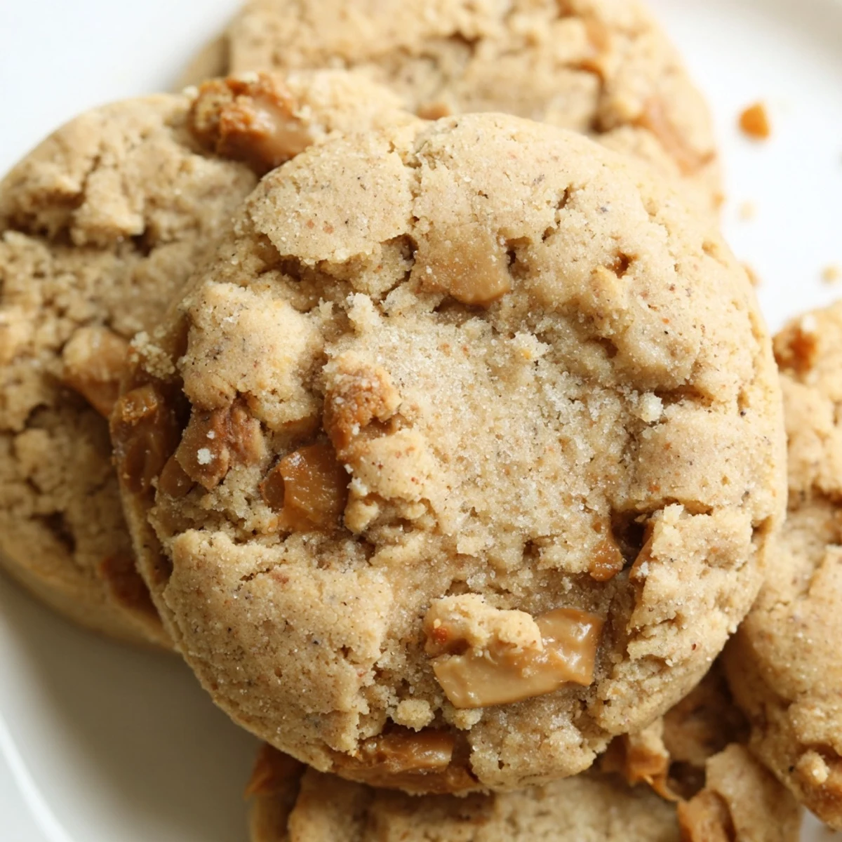 Buttery espresso shortbread cookies with golden toffee chunks arranged on a wire cooling rack
