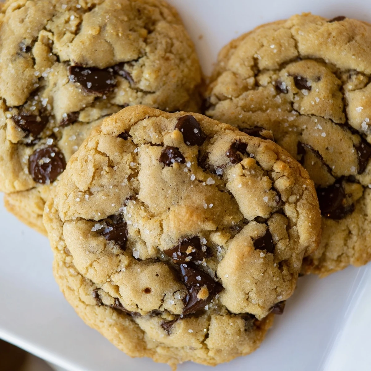 Freshly baked nut free chocolate chip cookies with melted chocolate chips and crispy edges