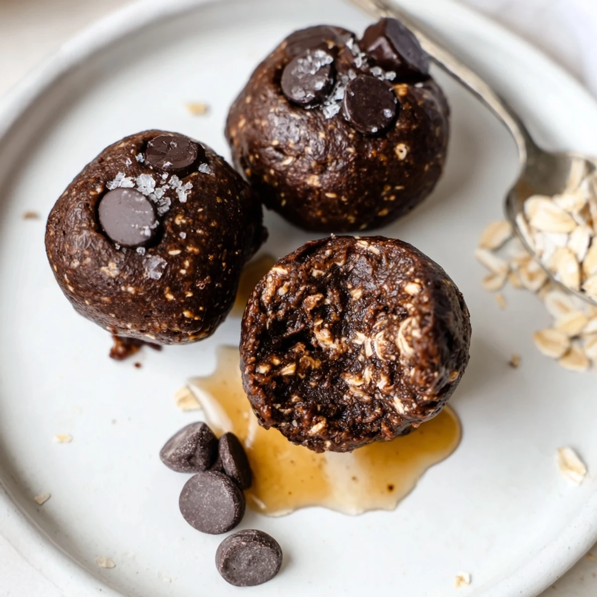 Brownie Protein Bites on parchment, fudgy chocolate sheen, chilled snack ready