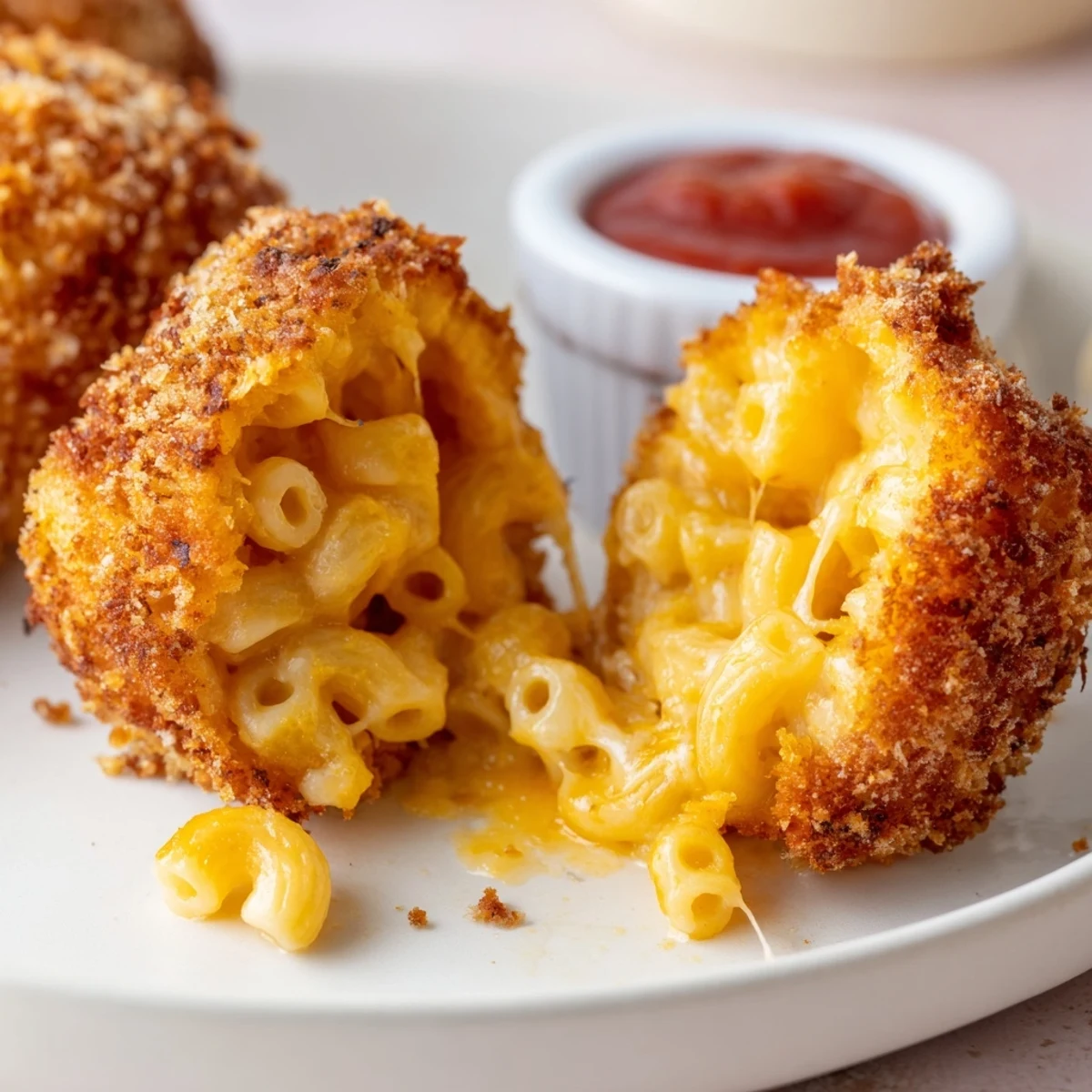 Tray of hot Fried Mac And Cheese Bites, panko crunch and gooey interior
