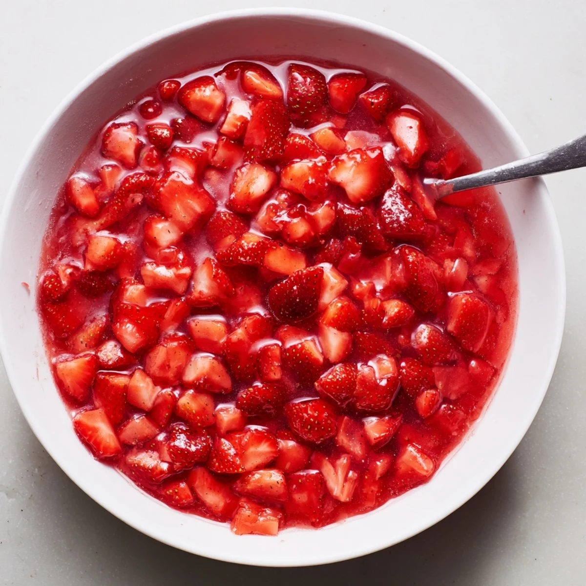 Strawberry Cake Filling Recipe glossy ruby mixture cooling in saucepan