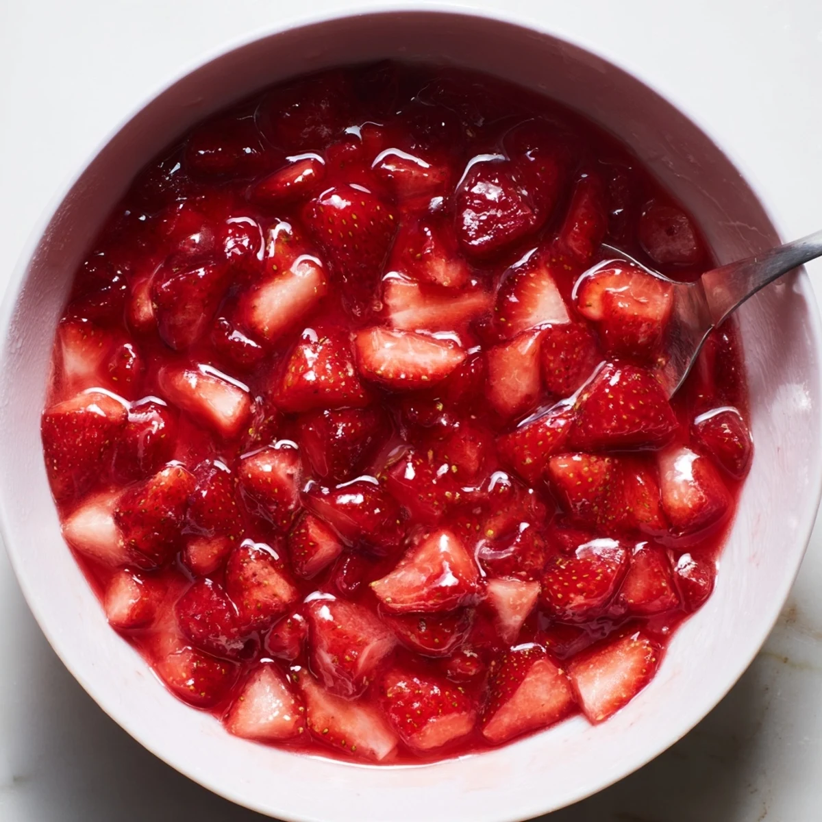Homemade Strawberry Cake Filling Recipe with jewel-toned chunks, lemon-kissed, ready to layer